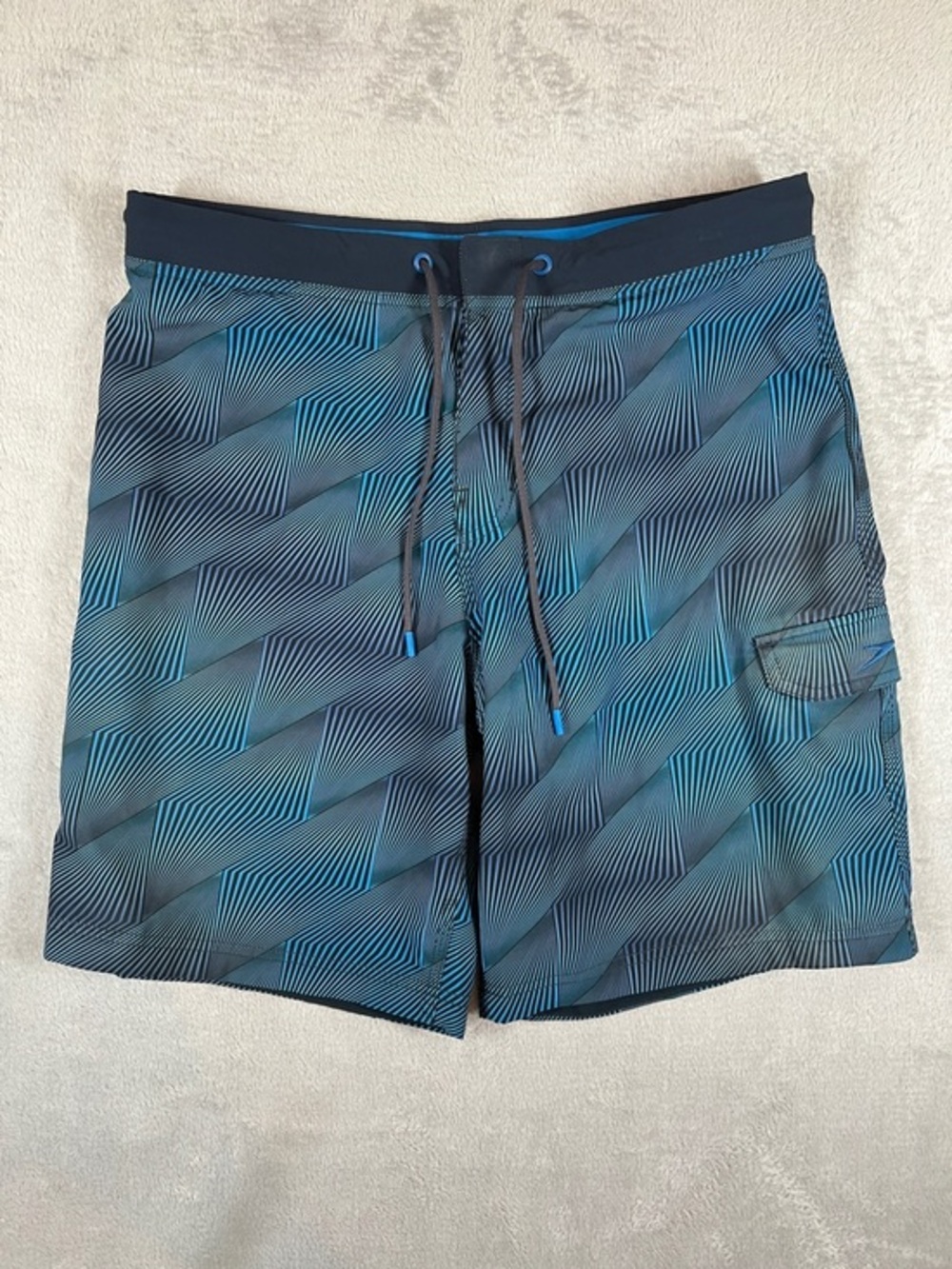 Speedo‎ Mens Active Flex Board Shorts Blue Black Geometric Swim Trunks Size 34